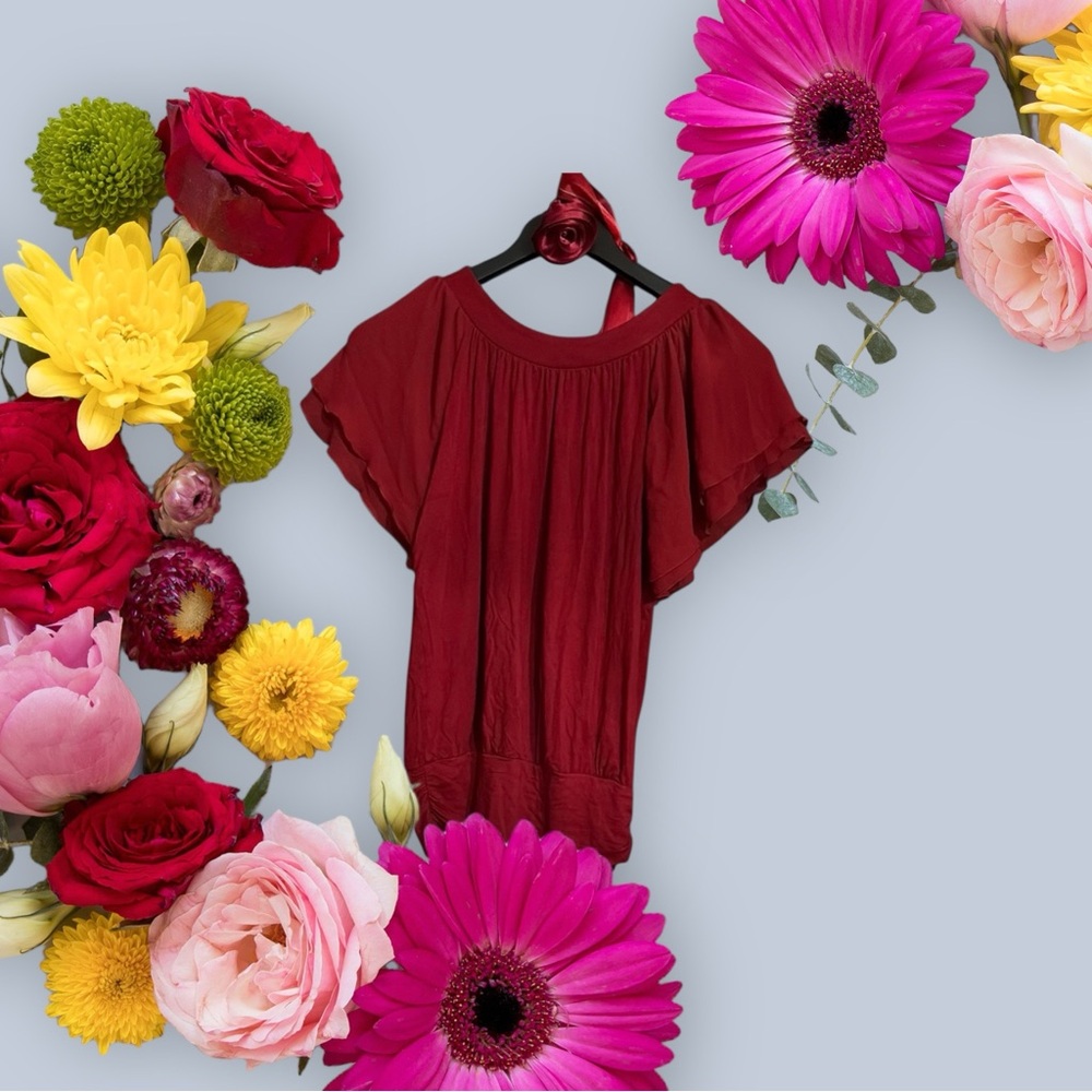Stylish Express Brand Red Top with Ruffled Sleeves